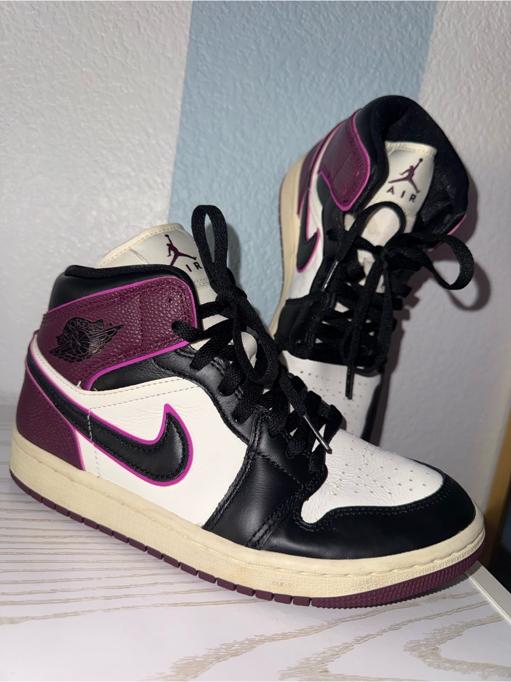 Nike Air Jordan Women’s Mid-Top Sneakers in White, Black & Purple- Size 7.5